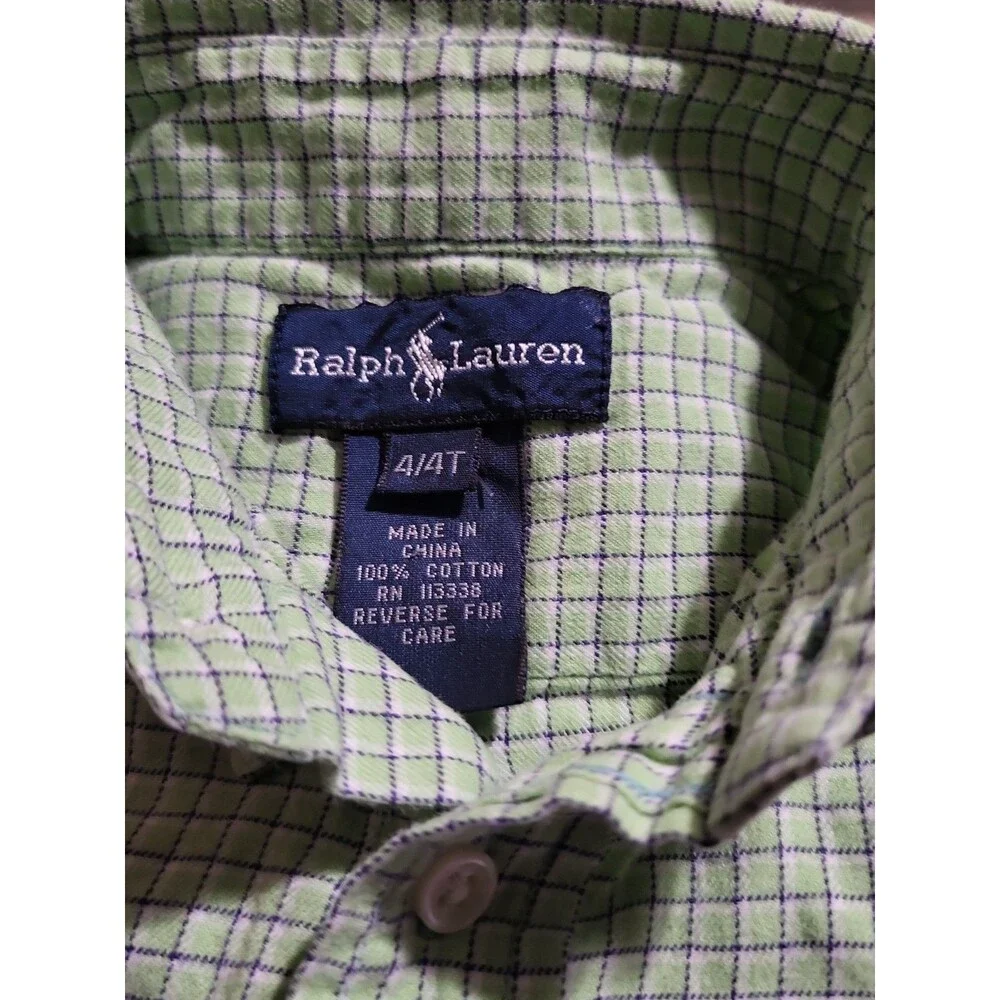 (#16) Polo Ralph Lauren Button Up Size Toddler 4T Green Check Plaid Long Sleeve
